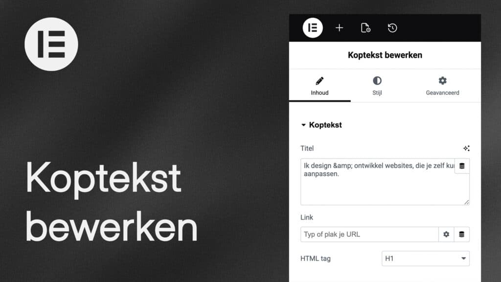 Koptekst bewerken Elementor